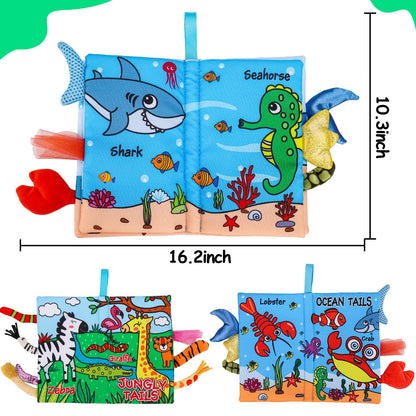 2PCS Baby Books 0-6 Months Tummy Time Infant Toys 0-3 Months High Contrast Baby Sensory Toys 3-6 6-12 Months Newborn Essentials Must Haves Crinkle Touch Feel Busy Soft Books for Babies Shower Gifts