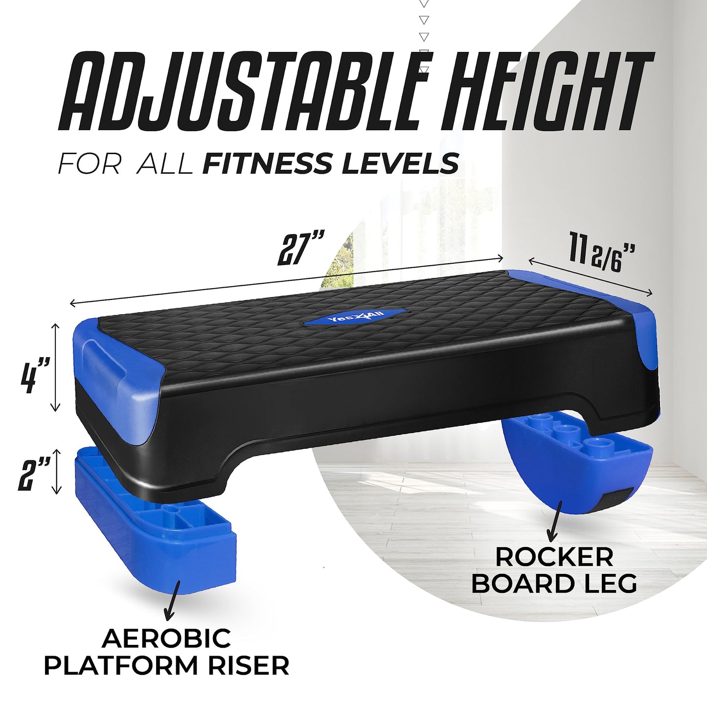 Yes4All 2-in-1 Adjustable Aerobic Step Platform Fitness Exercise Stepper with Rocker Balance Board Legs for Home Workout, Step Exercise & Balance Training