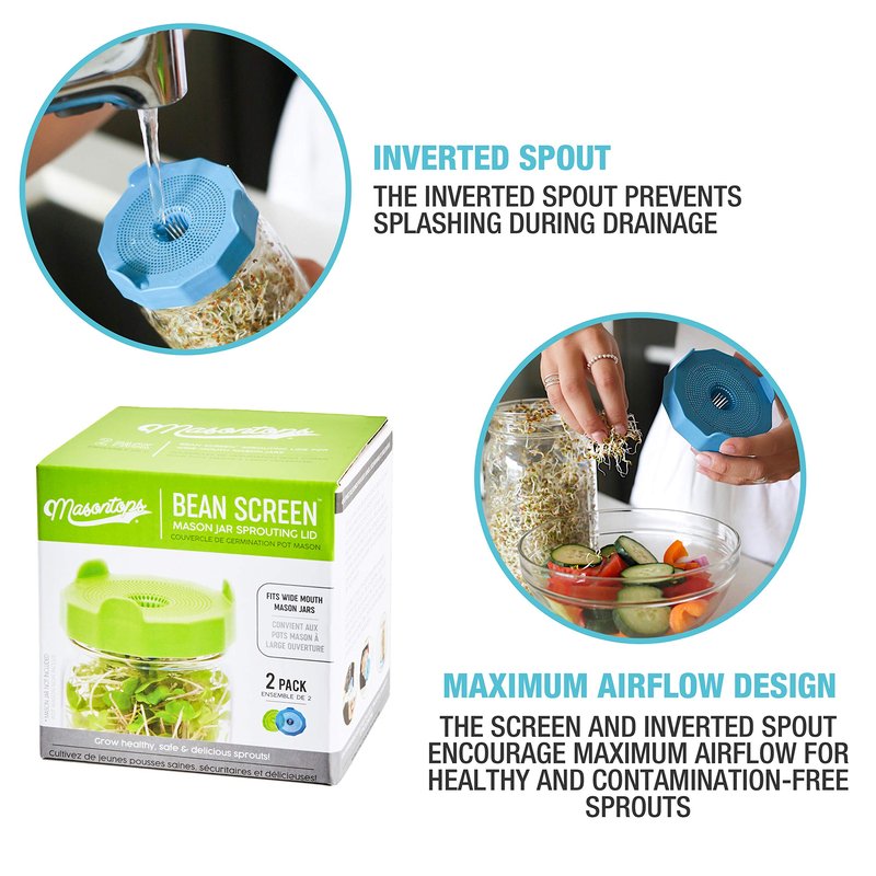 Masontops Bean Screen Sprouts Growing Kit - Sprouting Lids & Sprout Mixes Microgreens Growing Kit - Sprouting Kit Wide Mouth Mason Jar Strainer Lid