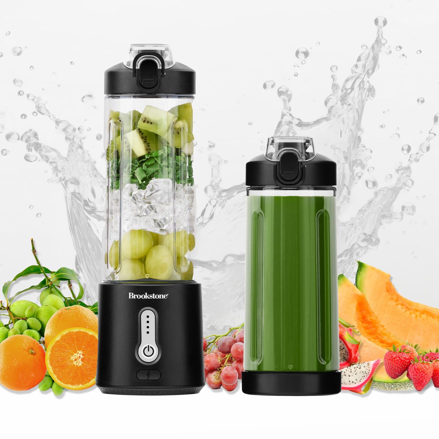 Brookstone 500mL Compact Portable Blender with Additional Lid for On-the-Go Convenience - Personal Blender Perfect for Shakes, Smoothies, Food Prep, and Frozen Blending, BPA-Free (White)