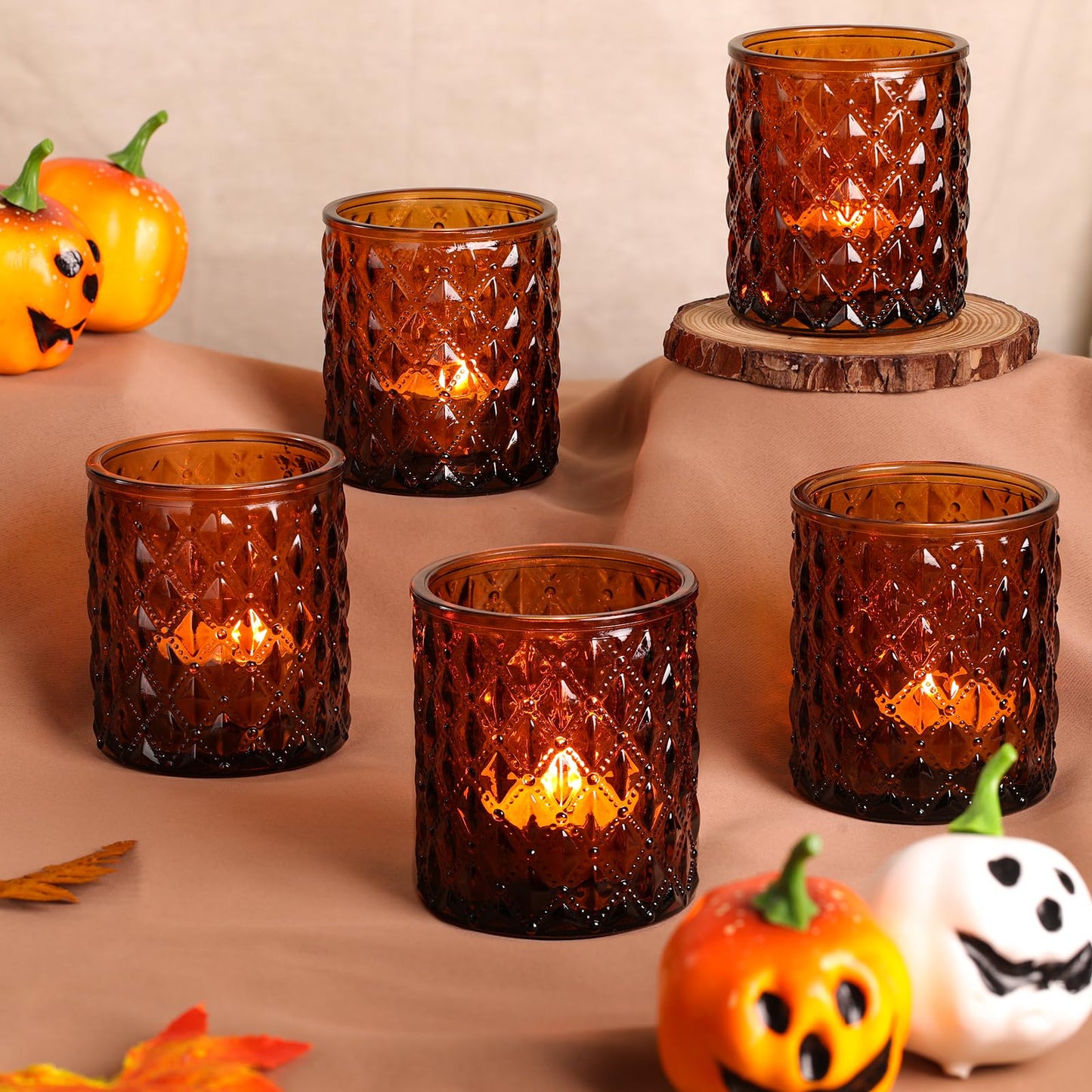 MATAHUM 12Pcs Large Votive Candle Holders 2.8 * 3.2in Amber Tea Light Candle Holders Glass Candle Holder for Bridal Shower, Wedding, Table Centerpiece, Party, Home Decor