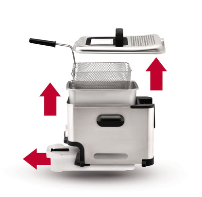 T-fal 3.5L Stainless Steel Deep Fryer with Basket for Home Use, 1700W, Deep Fryer with Oil Filtration, Temp Control, Digital Timer