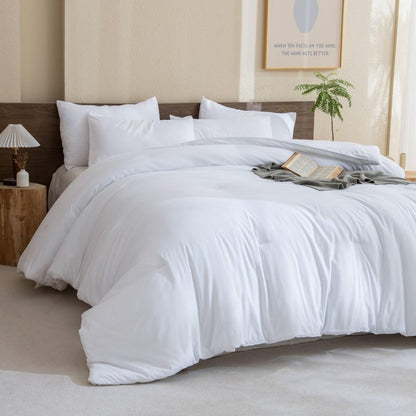 Paxrac Classic Pure White Comforter Queen Size, 3 Pieces Boho Comforter Set, Lightweight Solid Bedding Set, All Seasons Soft Breathable Queen Comforter Set (90x90In Comforter & 2 Pillowcases)