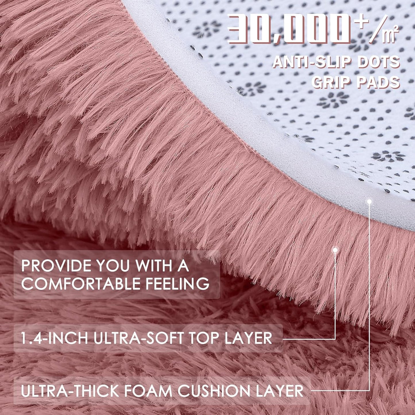 OLANLY Soft Fluffy Shaggy Runner Rugs - Machine Washable Indoor Carpet for Bedroom & Hallway | Pale Pink