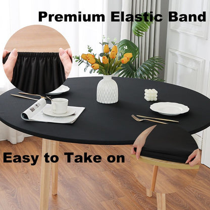 Limalred Fitted Spandex Round Tablecloth, Soft Skin Friendly Non Pilling Breathable Fabric Table Cover with Elastic Band for Dining Gathering Party Banquet Decoration 48 Inch Black
