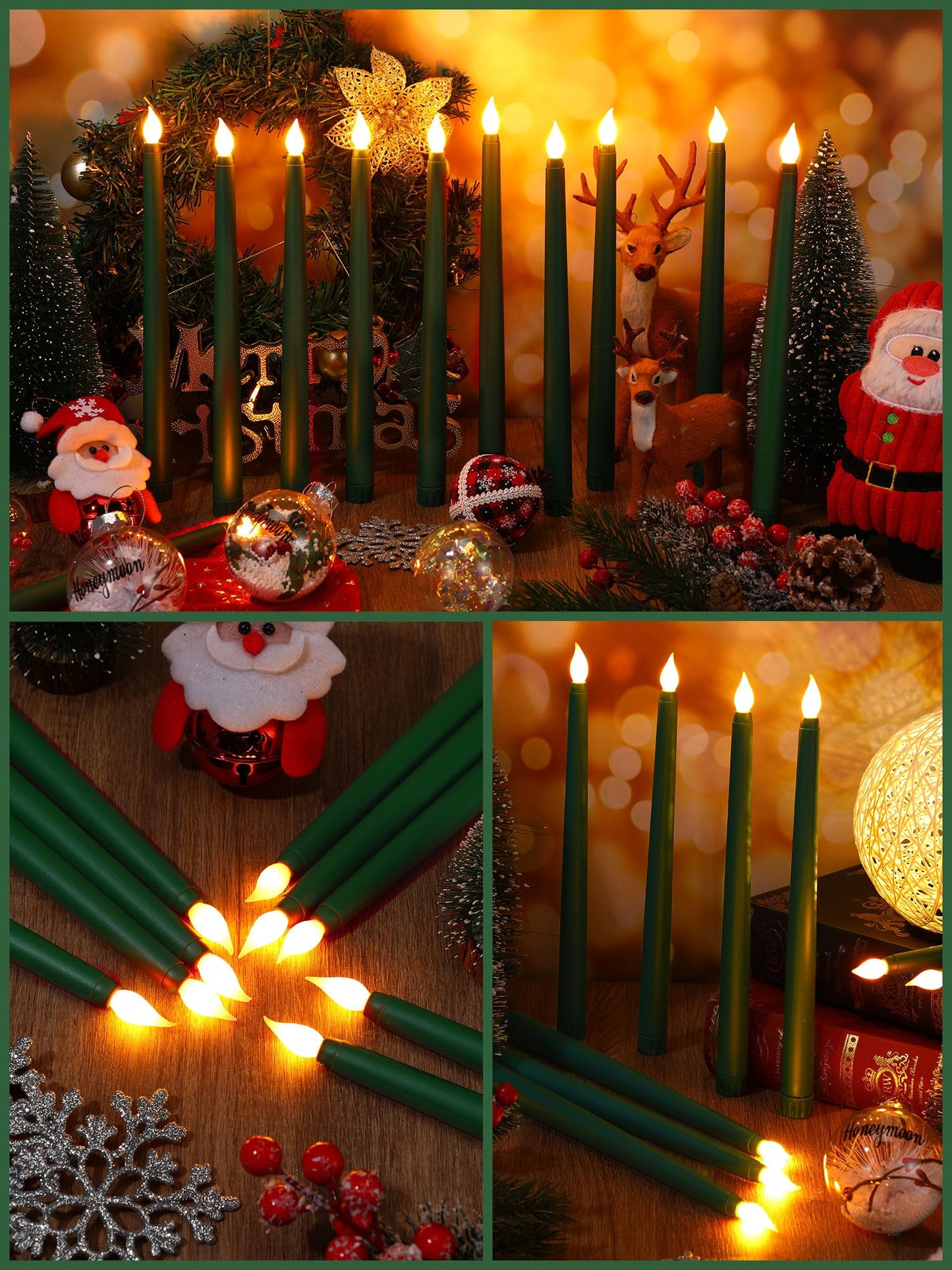 Funtery 48 Pcs Flameless LED Taper Candles Battery Operated Candles Bulk Realistic LED Candlesticks Flickering for Wedding Church Graduation Party Home Decor(Green,Classic Style)