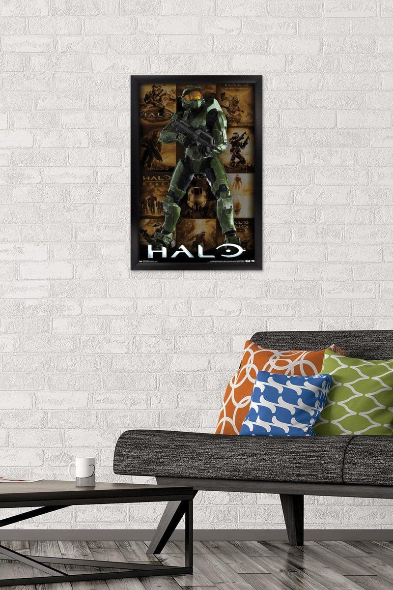 Trends International Halo - Game Key Art Grid Wall Poster, 14.725" x 22.375", Black Framed Version