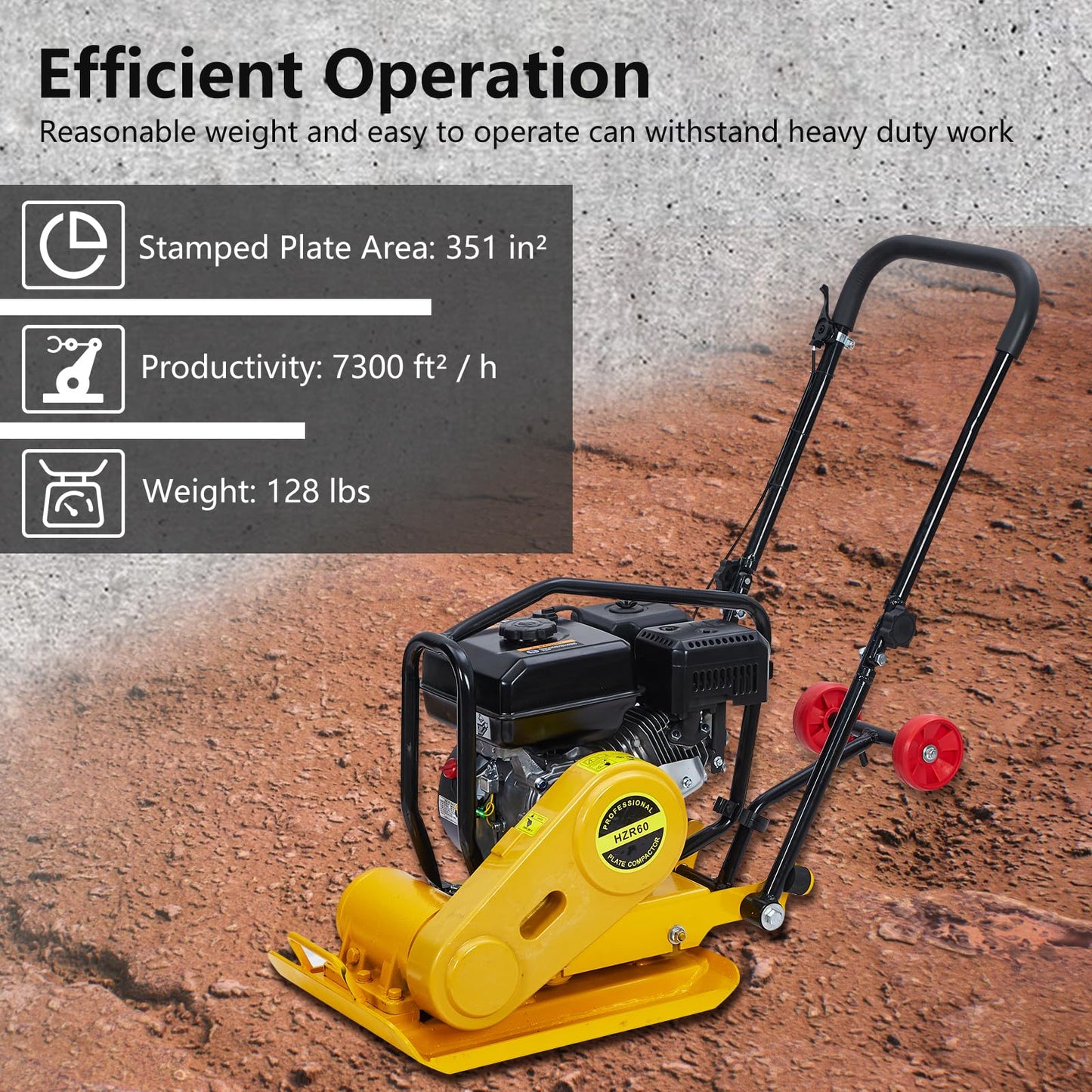 7HP Plate Compactor, Plate Compactor Tamper with 212cc Gas Engine 5,600 VPM, 4200 Lbs Force Vibratory Compaction Tamper with 22.1 x 15.9 Inch Plate for Walkways, Patios, Asphalts, Paver Landscaping