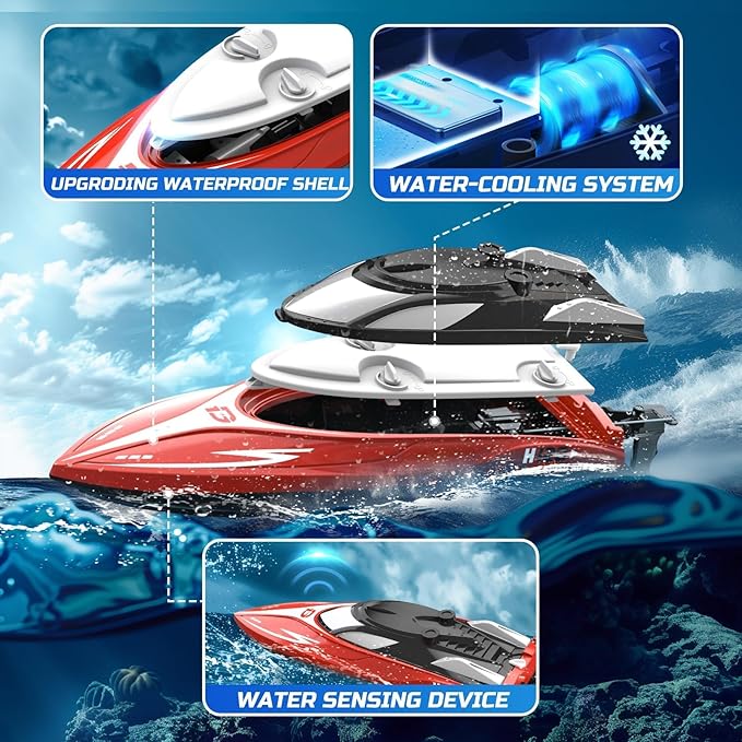 DEERC H120 Fast RC Boat for Pools and Lakes 2.4 GHz 20+ MPH Racing Boats for Kids &amp Adults with Rechargeable BatteryLow Battery AlarmCapsize RecoveryGifts for Boys Girls