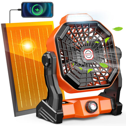 Rechargeable Solar Powered Fan,(30Hours Working) Solar Camping Fans & Led Lantern,8-inch Portable Fan with 7W Solar Panel, Battery Operated Powered Outdoor Tent Fans for Camping Essentials Accessories