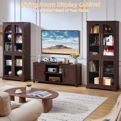 Joaxswe 72" Tall Bookshelf Set of 2, Farmhouse Bookcase with 3-Tier Adjustable Shelves, Modern Living Room Display Cabinet with Glass Doors, Large Storage Cabinet for Home Office,Dining Room, Walnut