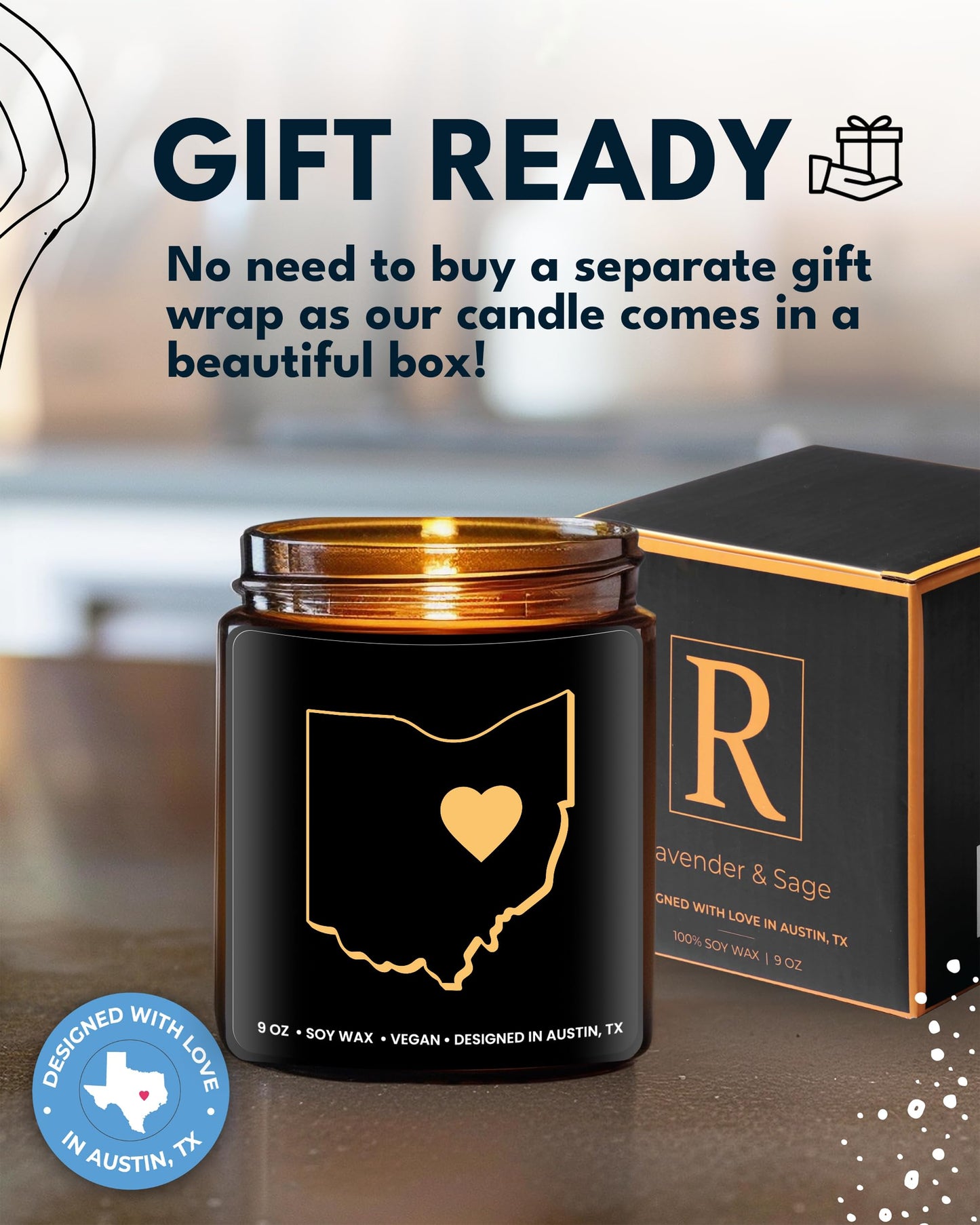 Ohio Candle, Unique Ohio Themed Gifts for Men and Women, Best State Souvenir Gifts for Moving Away, Thoughtful Home Sick Presents, Ideal for Birthday, Christmas, Graduation, Gift Ready