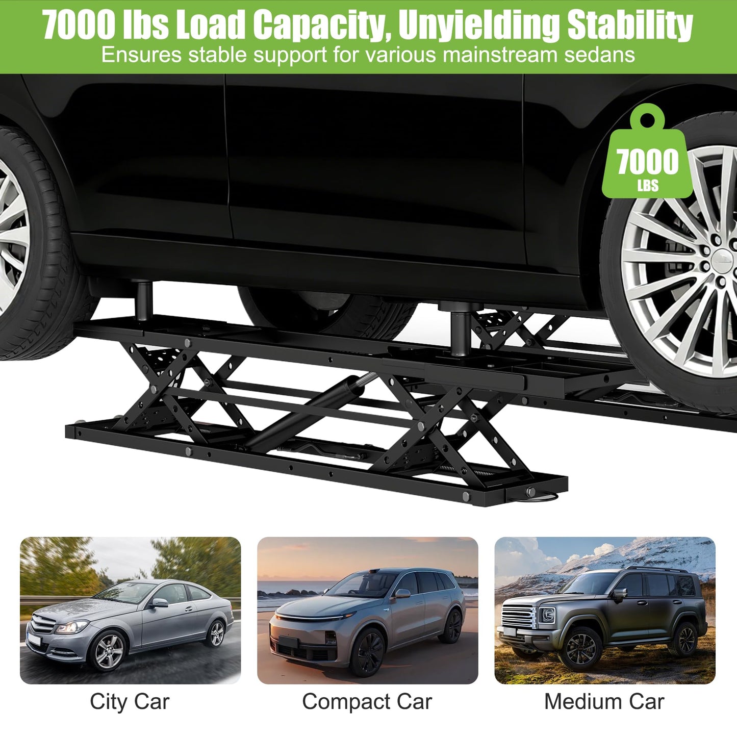 Real Relax 7000 LBS Portable Car Lift, Heavy Duty Quick Jack with 26.8" Max Height, Extended-Length Plates, 120V Power Unit, for Cars, SUVs, Light Trucks, Shop Use or Garage, Black