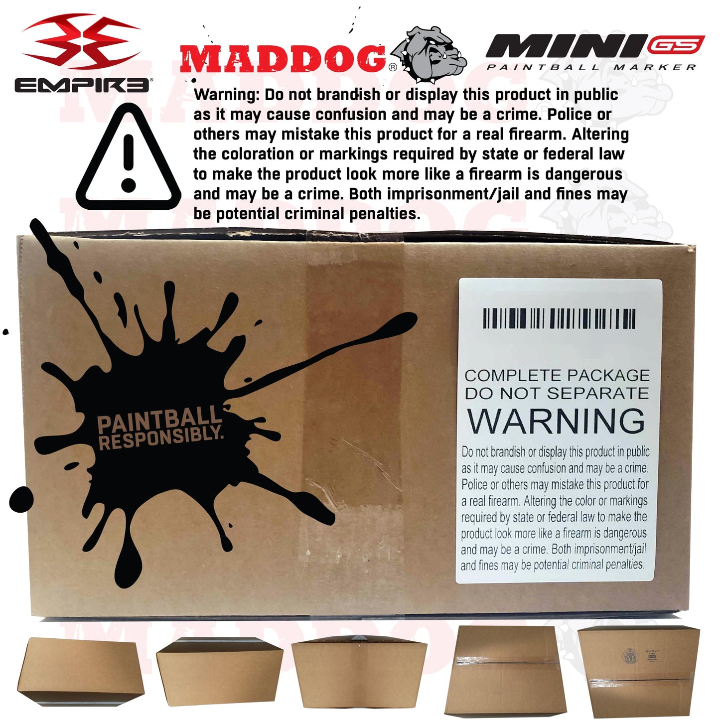 Maddog Empire Mini GS Electronic Full Auto Paintball Gun Marker w/ 48/3000 HPA Paintball Tank & Empire Halo Too Electronic Paintball Loader Starter Package - Dust Silver/Red - 2pc Barrel