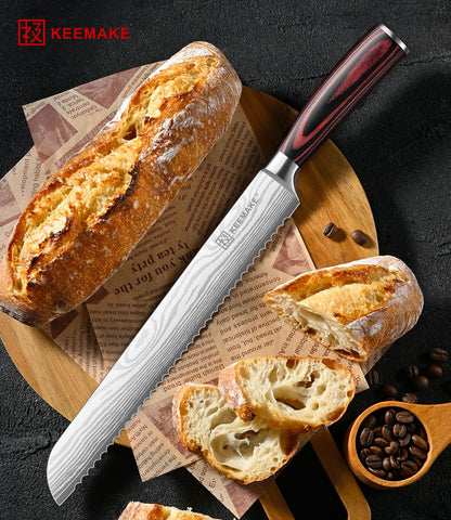 KEEMAKE 10 Inch Bread Knife for Homemade Bread - Ultra Sharp for Serrated Sourdough, Crusty Artisan Loaves, Bagels & Cake, High Carbon Stainless Steel Slicing Knife with Cover & Mom Gift Box