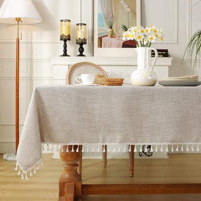 Laolitou Rustic Tablecloth Cotton Linen Waterproof Farmhouse Tablecloth Burlap Table Cloths for Kitchen Dining Cloth Table Cloth for Rectangle Tables Coffee Lines Rectangle,55''x70'',4-6 Seats