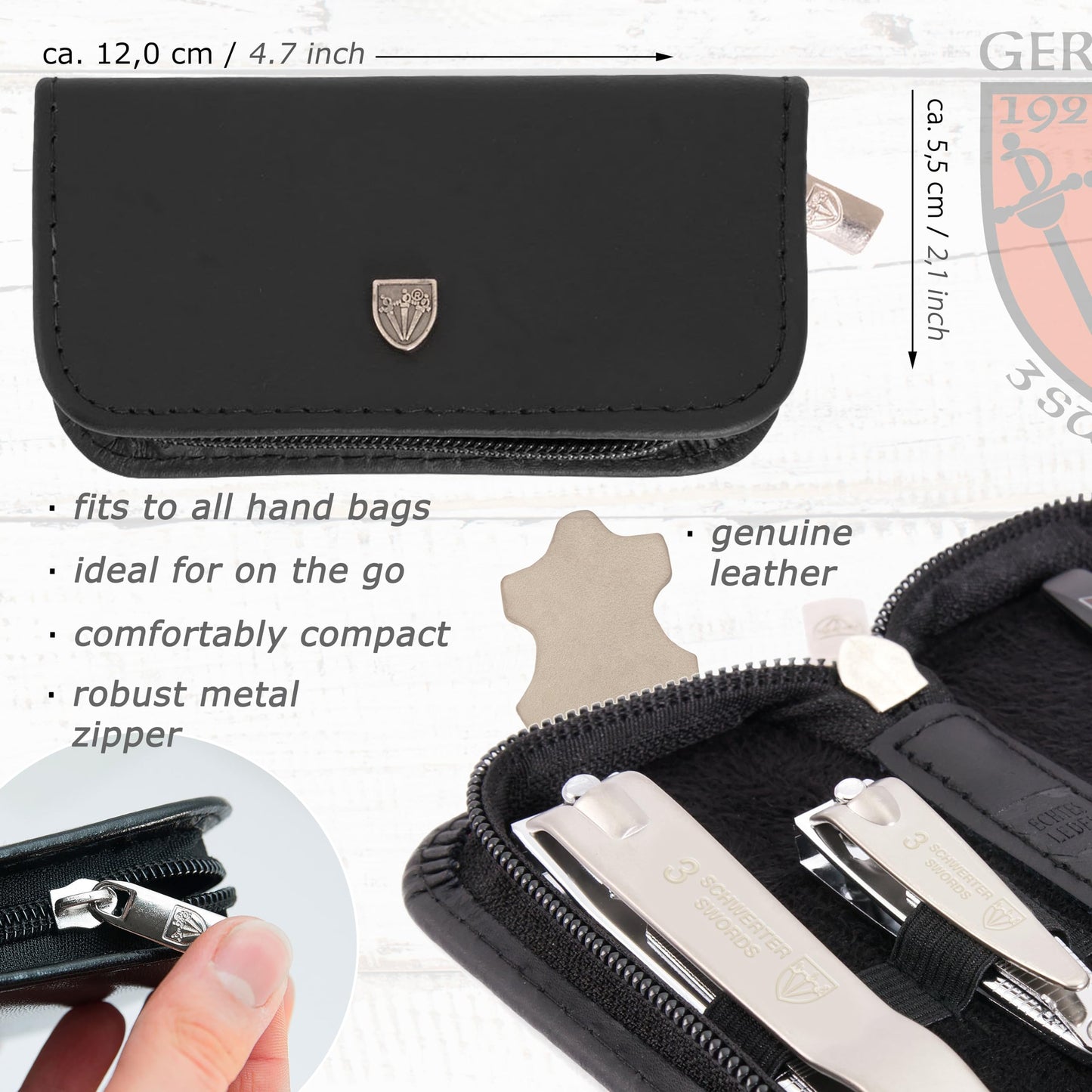 3 Swords Germany - brand quality 3 piece manicure pedicure grooming kit set for professional finger & toe nail care tool clipper fashion leather case in gift box, Made by 3 Swords (00811)