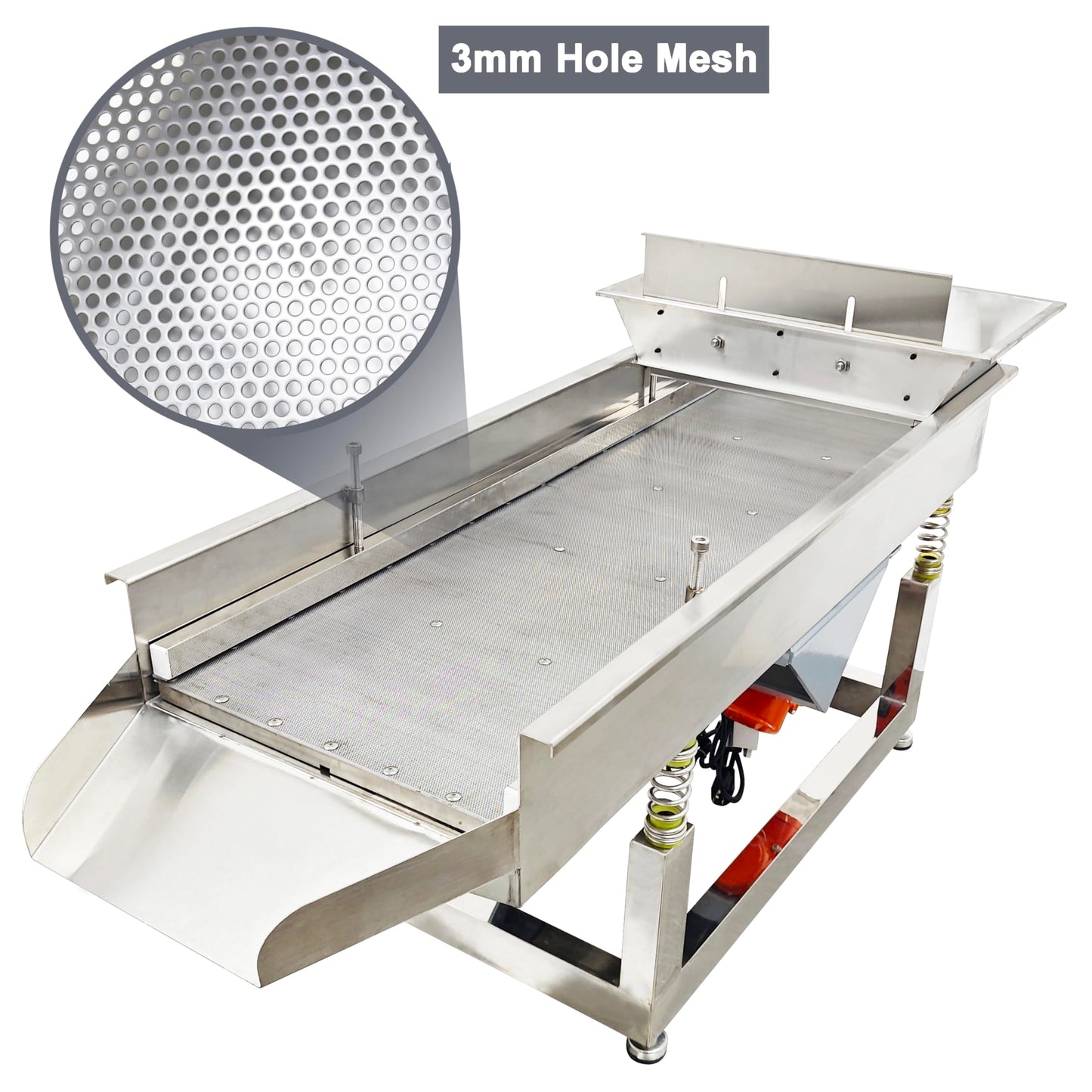 TECHTONGDA Straight Vibrating Sieve Screen Shaker Electric Linear Sifter Machine Stainless Steel One Layer Two Motor 3mm Round Hole Screen Size 40 * 13.8inch