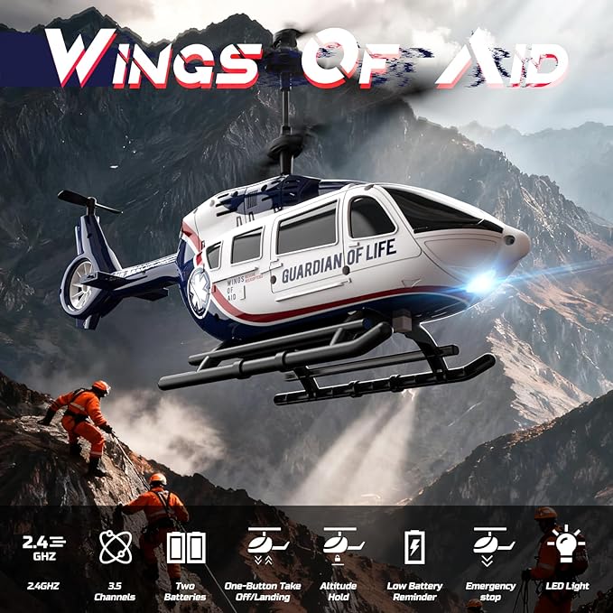 DEERC RC HelicopterRescue Remote Control Helicopter for Kids &amp AdultsToys Helicopter with Altitude Hold One Key take Off/Landing LED Light Low Battery Reminder Gift for Boys Ages 8-12