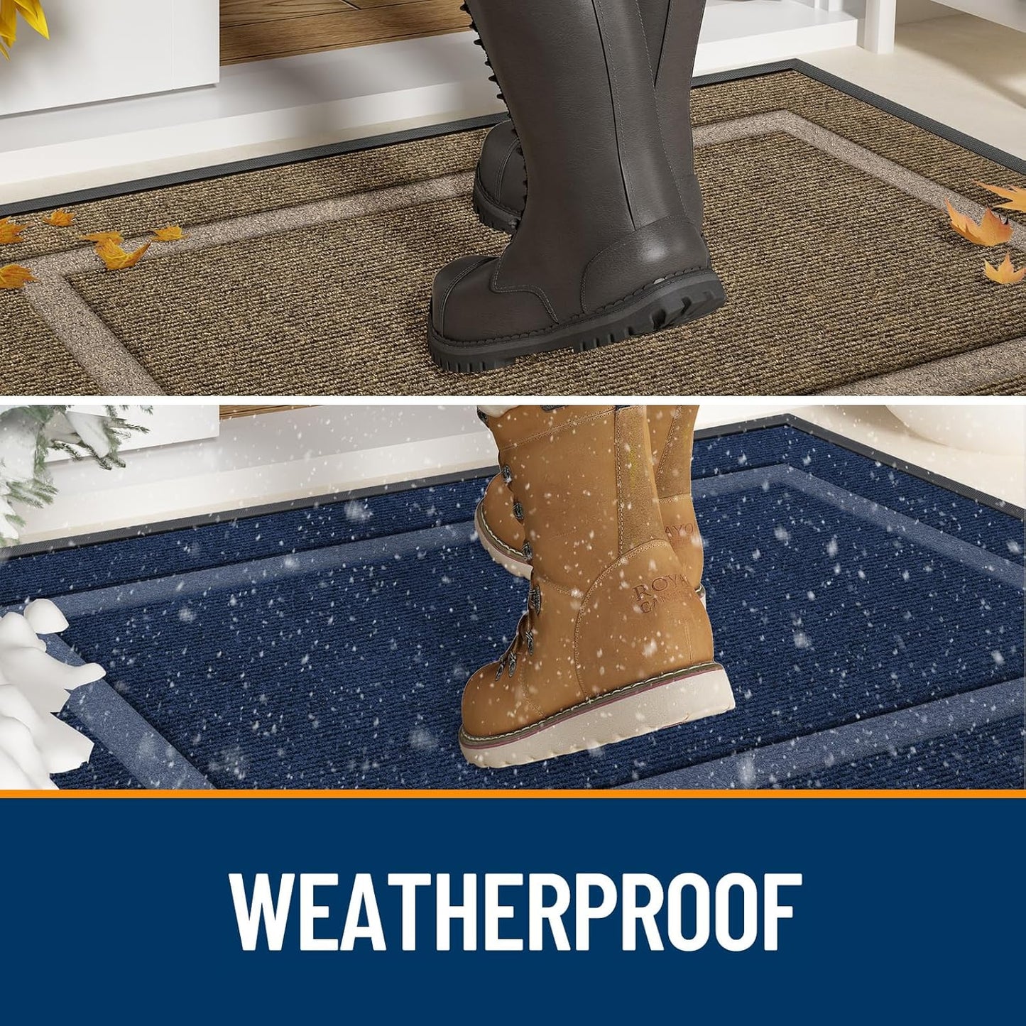 OLANLY Waterproof Front Door Mat - All-Season, Sturdy Natural Rubber, Easy Clean | 29.5x17, Jet Black