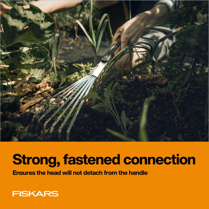 Fiskars Xact Hand Rake, Heavy Duty Gardening Hand Tool with Ergonomic Handle and Hanging Hole for Storage, Stainless Steel Head and Tines, Perfect for Maintaining a Raised Garden Bed
