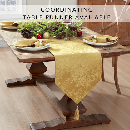 Poinsettia Elegance Jacquard Holiday Table Collection, Polyester, Gold, 13" x 19" (Placemats)
