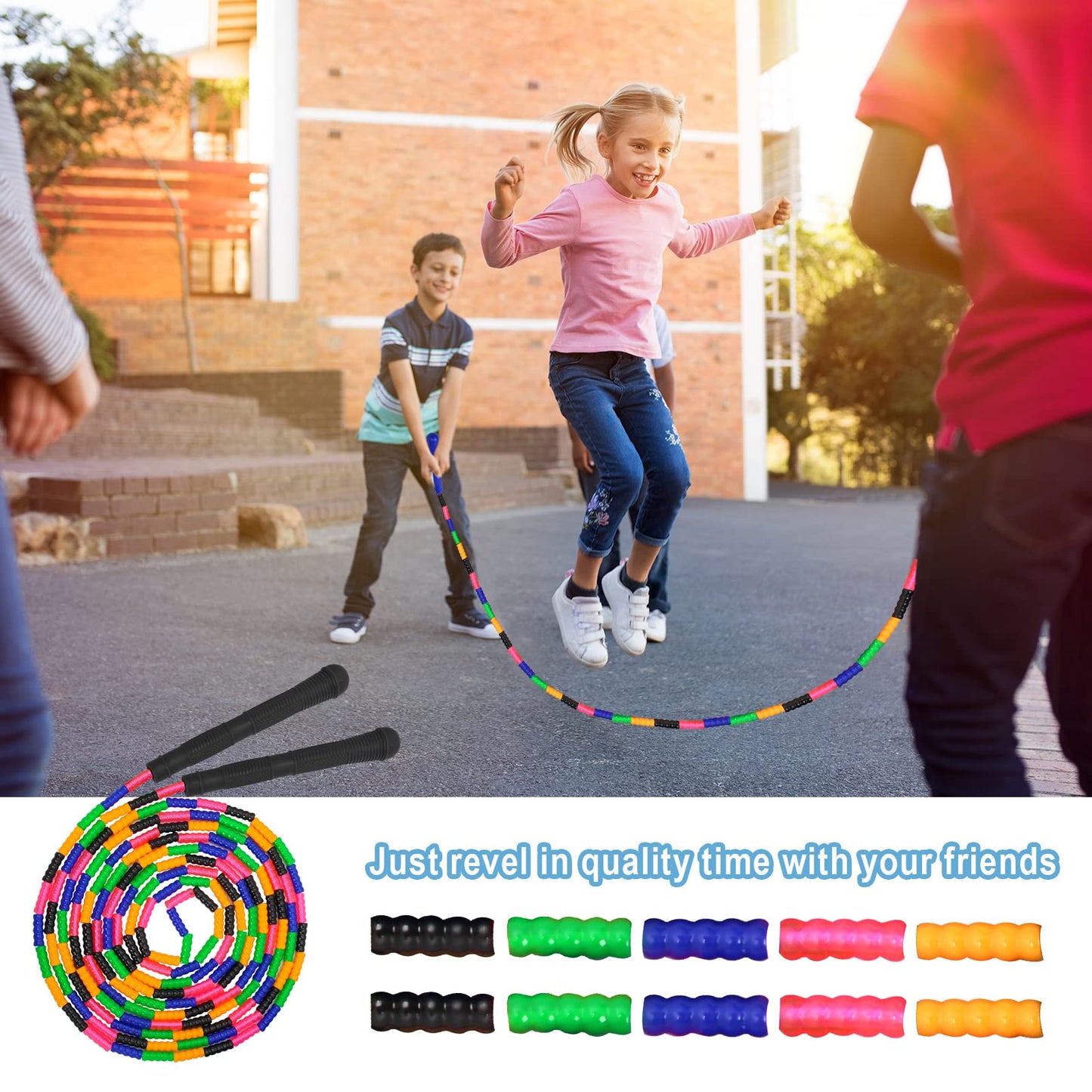 Coolrunner 16 FT Long Jump Rope(2 PACK), Double Dutch Jump Ropes, Soft Beaded Skipping for Kids Adults, Plastic Segmented Long Enough for 4-5 Jumpers