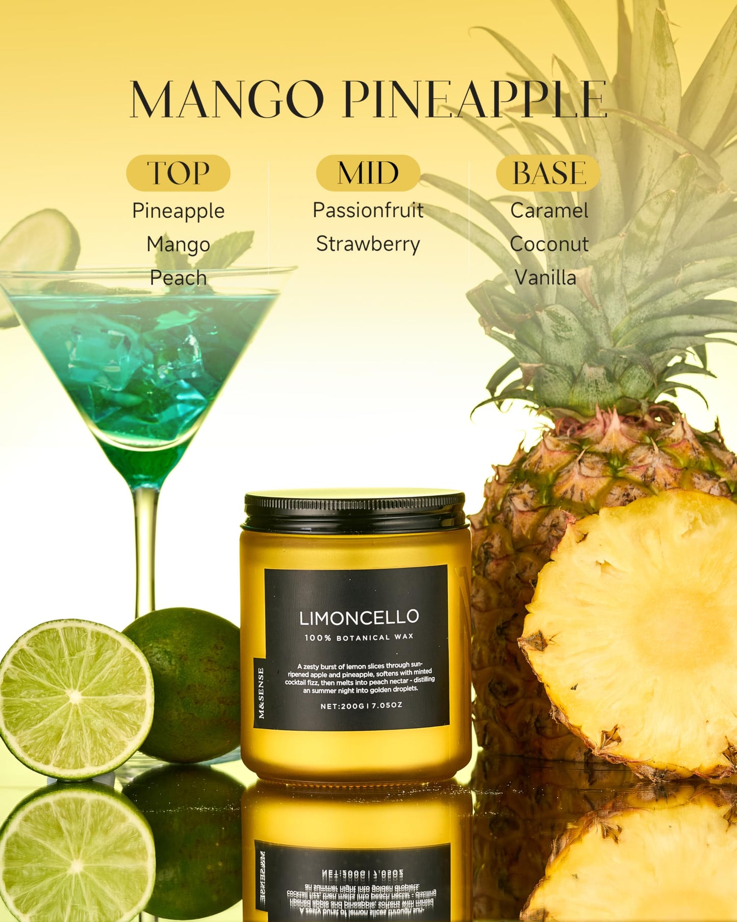 M&SENSE Mango Pineapple Tropical Scented Candle, 7.05oz Non Toxic Natural Soy Wax 50 Hours Long Lasting Burn Fruit Scent Summer Gifts for Housewarming, Aromatherapy Candle for Women Men
