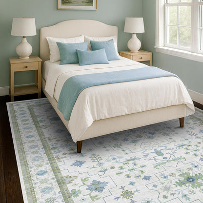 Skiennix Large 8x12 Area Rug - Washable Non-Skid Geometric Floral Design for Living Room & Bedroom