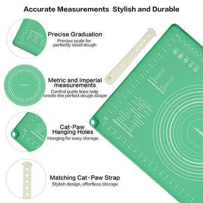 Extra Large Food Grade Platinum Silicone Pastry Mat 28 x 20, Non-Slip Non-Stick Baking Mat for Rolling Dough with 5mm Raised Edge, Measurements & Baking Guide for Bread, Pizza, Pie & Sourdough