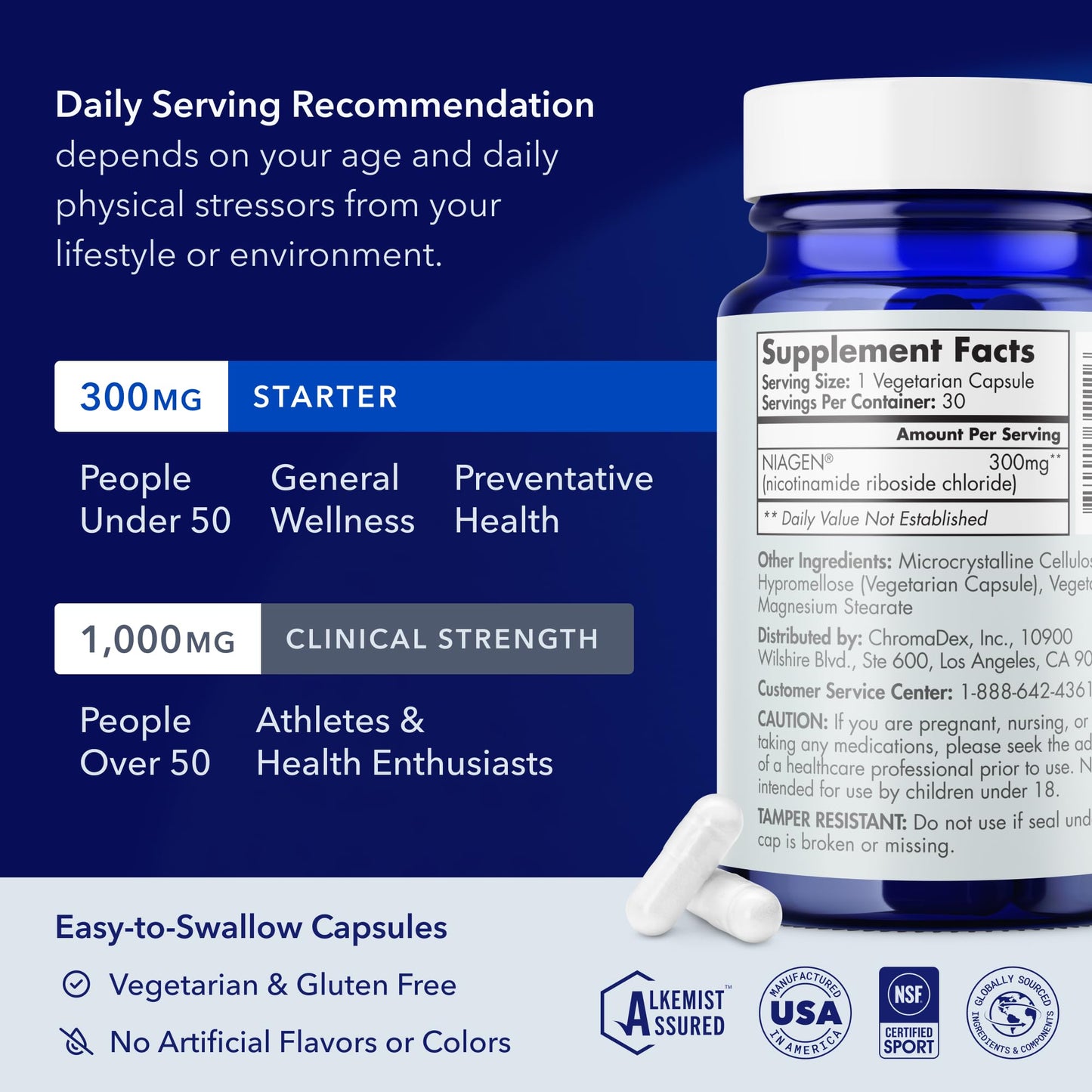 TRU NIAGEN Patented NAD+ Supplement for Anti Aging and Cell Regeneration, 300 mg Niagen, 30 Servings | Supports Cellular Energy, Brain, Muscle | Nicotinamide Riboside (NR) Take 1 Daily | 1 Bottle