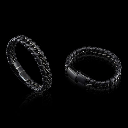 SERASAR 8″ Black Leather Bracelets for Men Mens Cowhide Gift Box Braided Bracelet Stainless Steel Jewelry Wrist Band Cuff Wrap Rope Bangle Dad Man Pulseras para Hombres Cuero Regalo