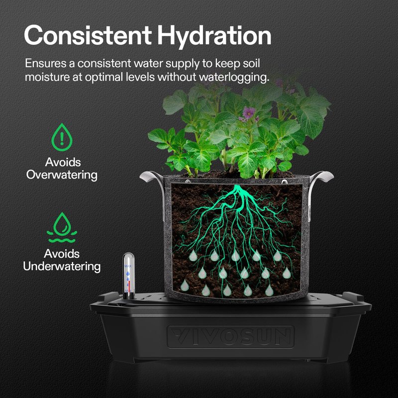 VIVOSUN 4-Pack FlexFeed Self-Watering Pots, Auto Irrigation Fabric Pot Base with Water Meter & Maintenance Window, for Use Indoors/Outdoors in Grow Tents, Greenhouses, Gardens