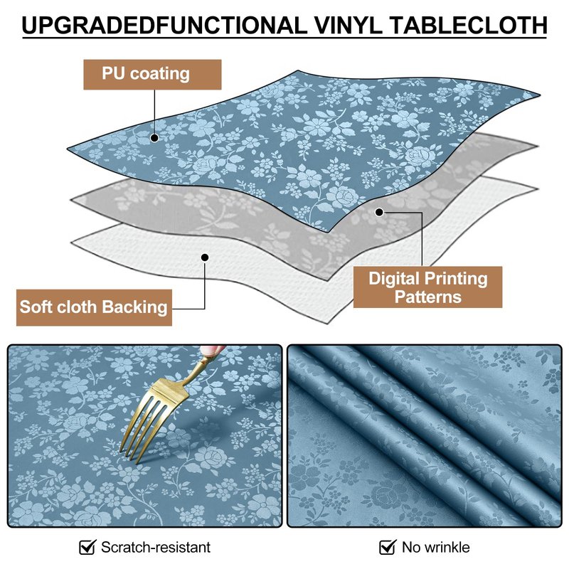 Smiry Square Table Cloth, Waterproof Heavy Duty Vinyl Tablecloths, Wipeable Washable Table Cover for Kitchen and Dining Room (Stone Blue, 70" x 70")