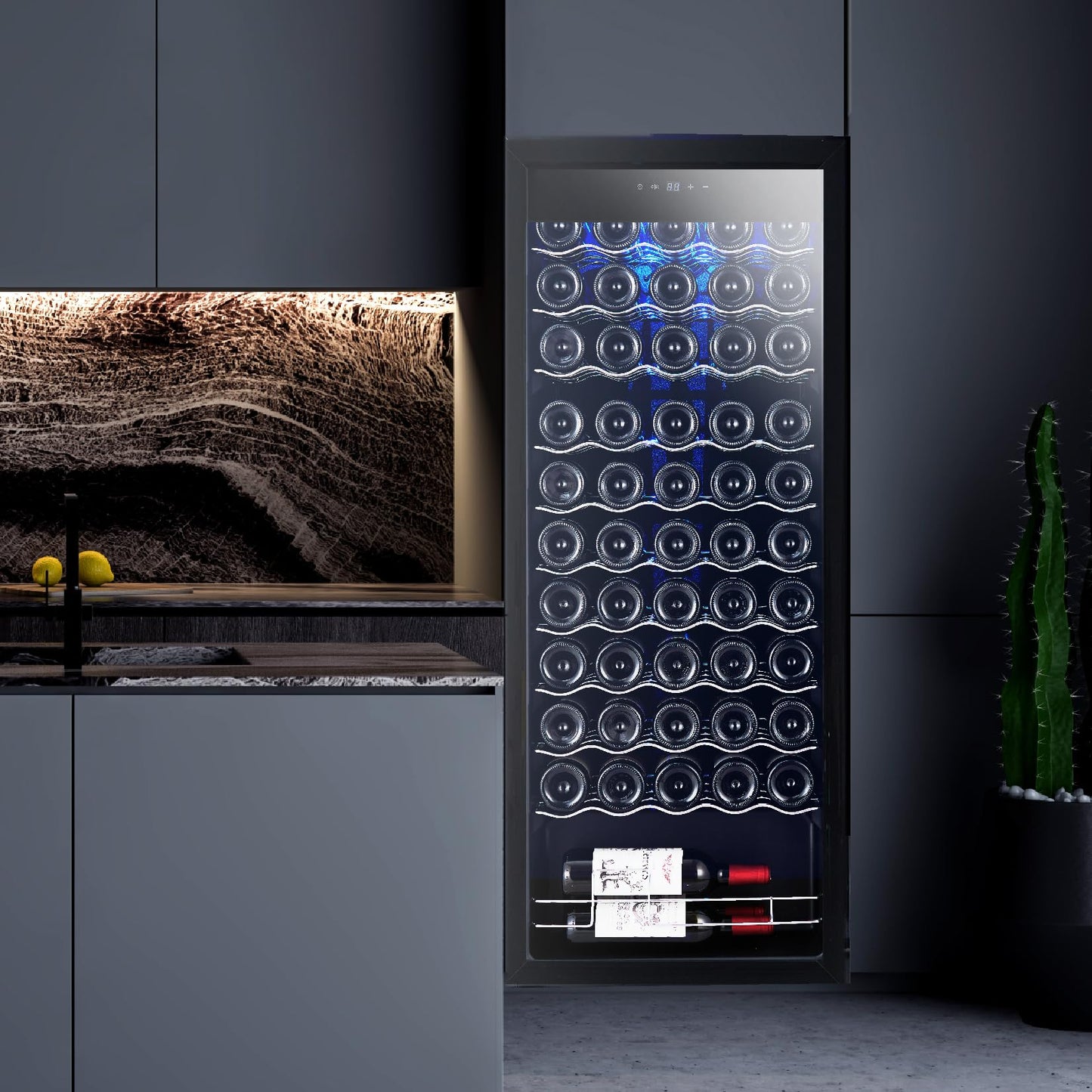 Garvee Wine Cooler - 55 Bottle Compressor Refrigerator with Digital Temp Control, Lock, UV-Protected Glass Door & LED Lighting for Red/White/Champagne