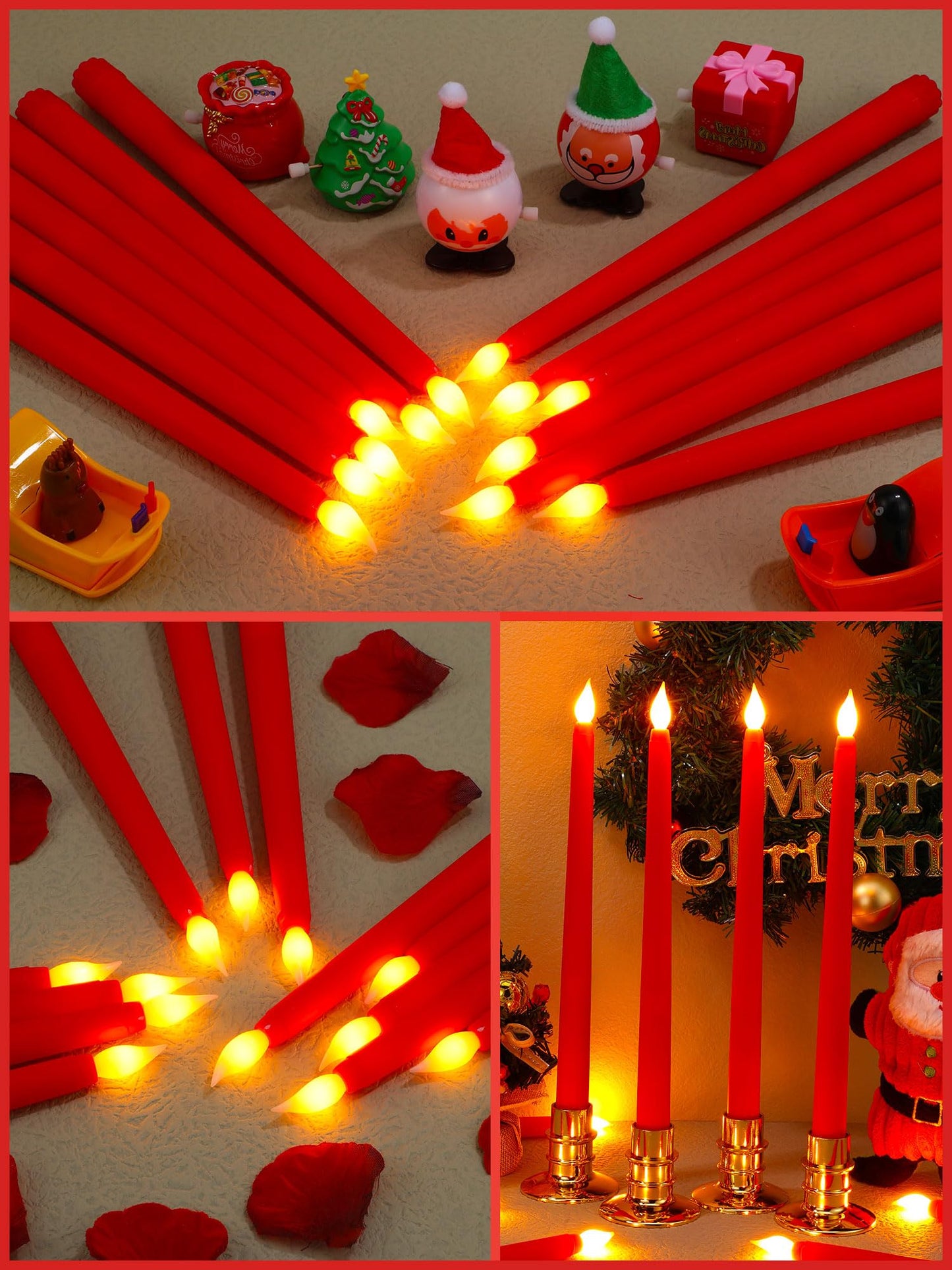 Funtery 48 Pcs Flameless LED Taper Candles Battery Operated Candles Bulk Realistic LED Candlesticks Flickering for Wedding Church Graduation Party Home Decor(Red,Classic Style)