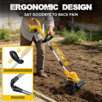 Cordless Tiller Cultivator, 400RPM Electric Rototiller with 2×4.0Ah Battery & Charger, 9" Width 8.3" Depth, Adjustable Foldable Garden Tiller with LED Power Display for Gardening/Soil Cultivation