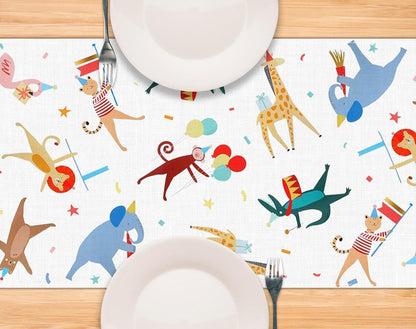 Pudodo Animal Parade Table Runner Jungle Animal Zoo Theme Birthday Party Baby Shower Kitchen Dining Room Home Decoration (13" x 72")