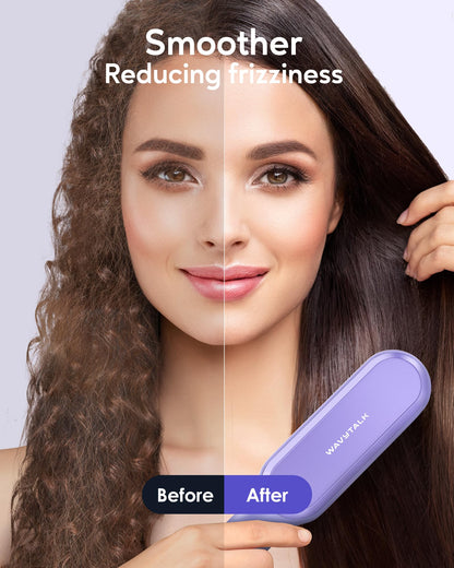 Wavytalk Hair Straightener Brush, Sleek Sweep Ionic Straightening Brush with 6 Temperature Adjust, Anti-Scald Ceramic Straightening Comb Fast Heating for Home Salon, Dual Voltage, Purple.