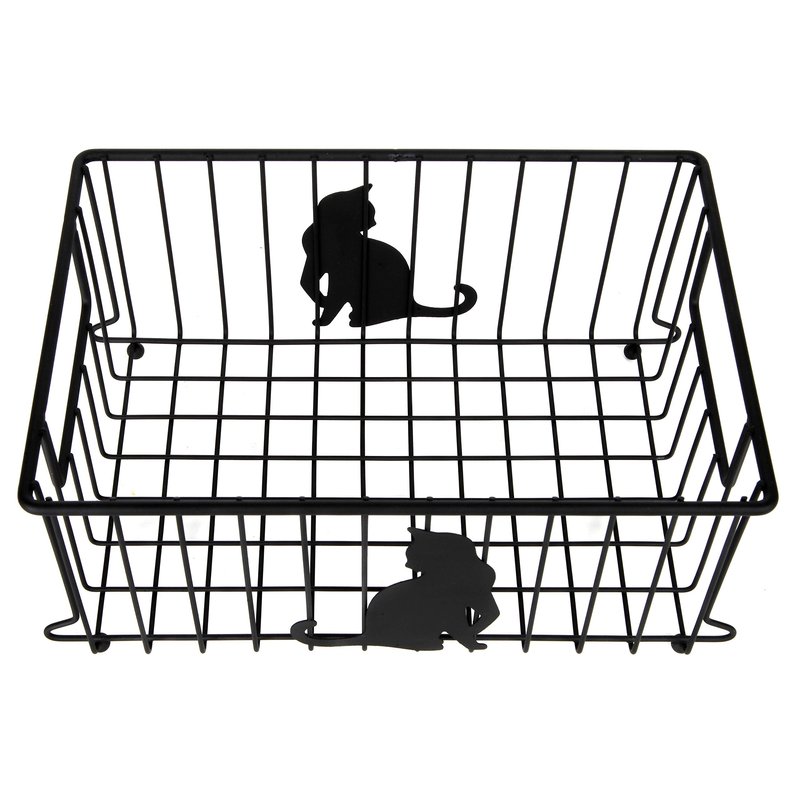 Lily's Home Cat-Themed Wire Basket, Kitchen and Desk Organizer, Cute Caddy for Cat Lovers for Kitchen, Pantry, Cabinet, Bathroom and Office (Large)