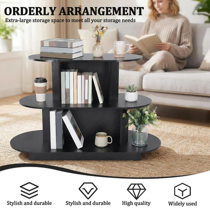 Hubxinly 3 Tier Wooden Oval Display Table Modern Standing Display Riser Shelf Retail Table for Stores Vendor Events 55in W x 23.6in D x 35in H (Black)