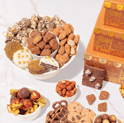 Gift Basket Tower, Chocolate Candy Snack Treat Gift Box Assortment - Men, Women, Corporate, Office, Employee, Appreciation, Thank You, Party- Bonnie and Pop (Chocolate)