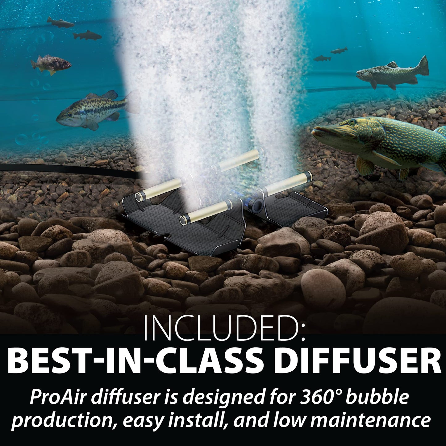 Airmax PondSeries PS10 Aeration System, Pond & Lake Aerator, Aerate Ponds & Lakes up to 1 Acres, Quiet & Energy Efficient Compressor, Maximum Water Circulation, 1 Air Diffuser Kit, 115v