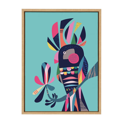 Kate and Laurel Sylvie Cockatoo Framed Canvas Wall Art by Rachel Lee, 18x24 Natural, Colorful Bird Art for Home
