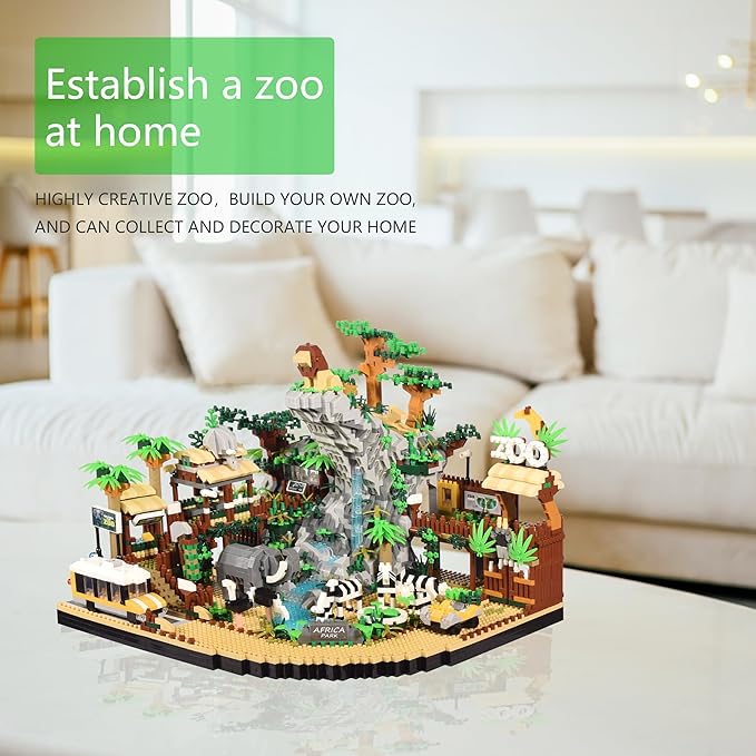 Zoo Micro Building Blocks Set Desert Wildlife Animals Park Building Kit with Lions Elephants Zebras and Safari Truck Home &amp Office Decor Birthday for Adults and Age 14+ (4800PCS)
