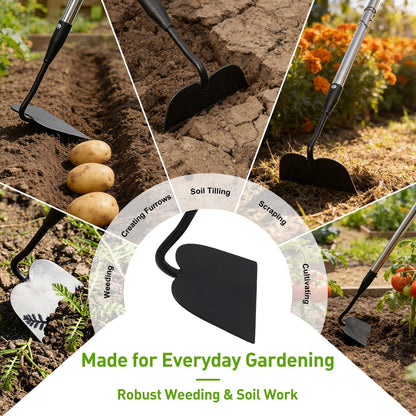 Garden Hoe for Weeding, Heavy Duty Draw Hoe Garden Tool for Plowing,Cultivating,Trenching, Ridging,Tilling Loosening Soil,Scraping Weeder with 60” Handle for Stand Gardening, Reduce Back Strain