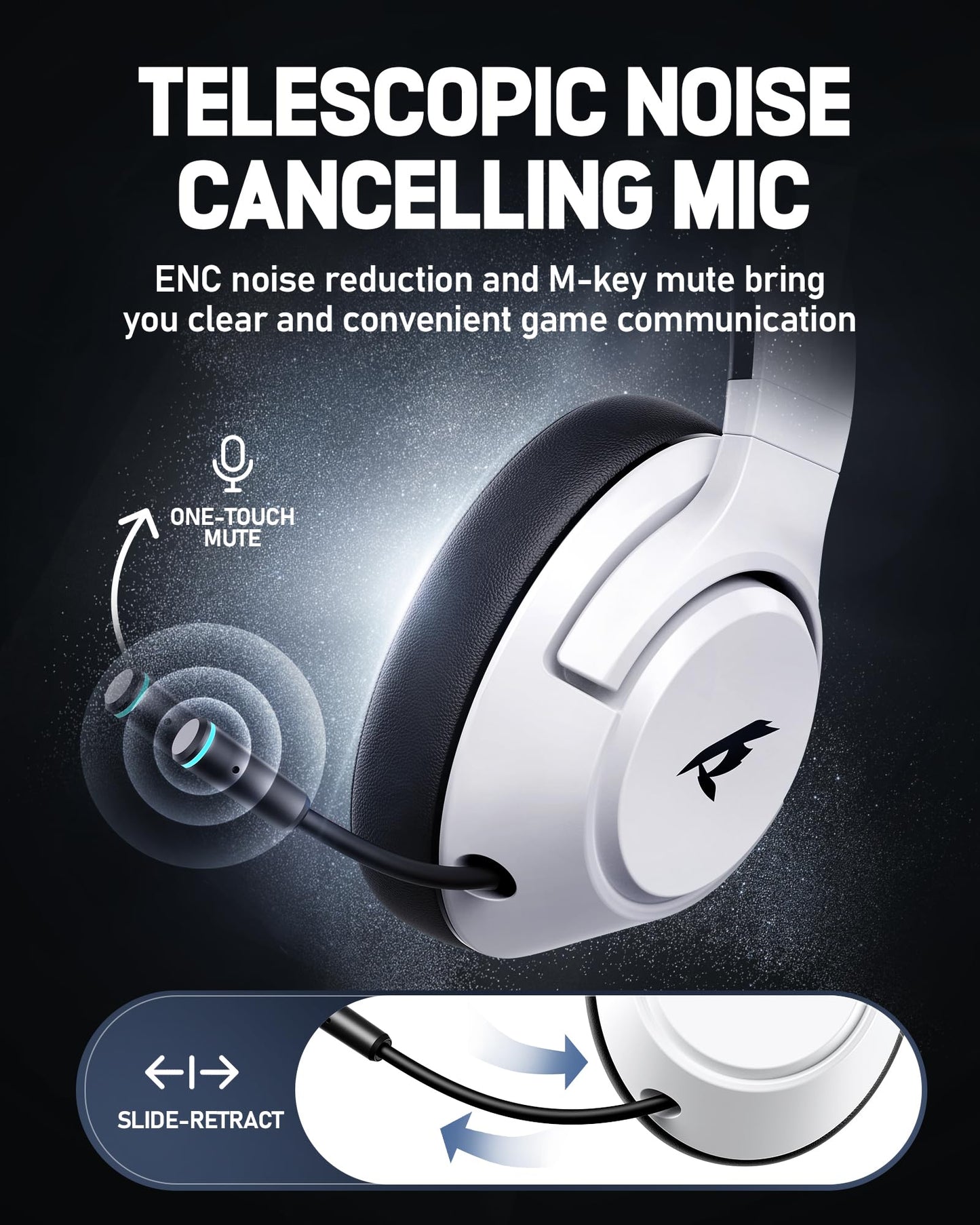 Wireless Gaming Headset for Nintendo Switch丨OLED丨Lite,2.4Ghz USB & Type-C， Bluetooth 5.4 Gaming Headphones with Noise Cancelling Microphone, 40Hr Battery, for PS5, PS4, PC, Mac （White and Black ）