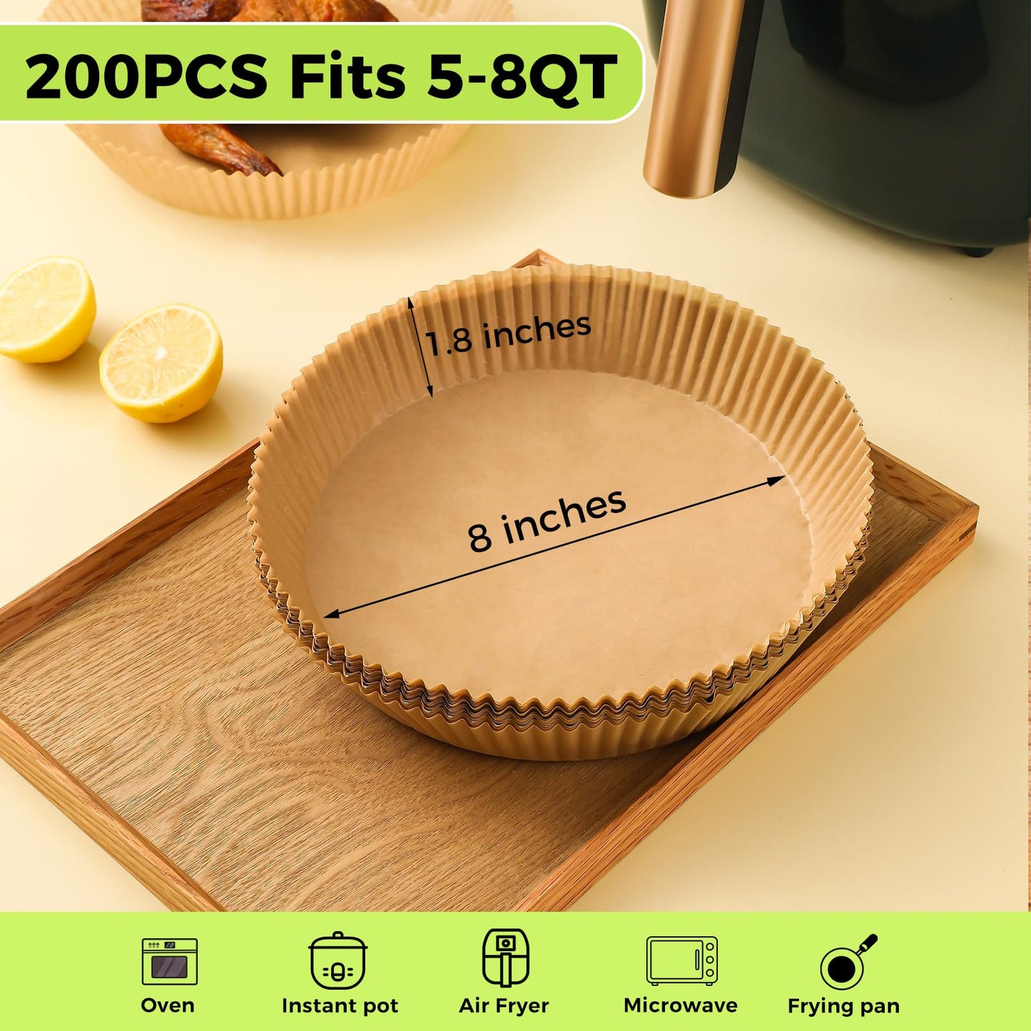 Air Fryer Disposable Paper Liners - 150Pcs 8In Square Parchment Paper Non-Stick Airfryer Basket Liners for Steamer Microwave Oven, Deep Fryer Parts & Accessories