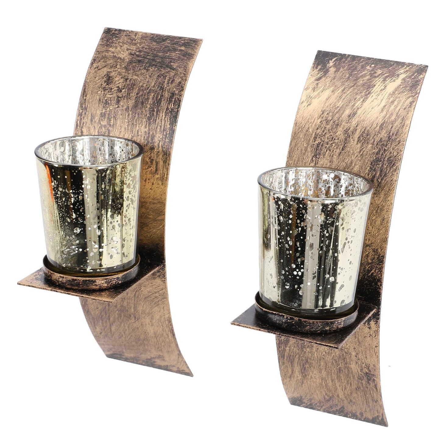 AMONIDA Rustic Wall Candle Holder, Vintage Bronze Iron Wall Mounted Tealight Sconce, Candle Sconce with Transparent Glass Cup, Ideal for Bedroom, Bathroom, Entryway, Hallway &