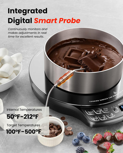 Nuwave Portable Induction Cooktop Diamond with Probe, Advanced Countertop Burner, 91 Temps from 100°F to 500°F, 12”Shatter-Proof Ceramic Glass & 6.5”Heating Coil, Ideal for RV Camp,Small Apt,Travel